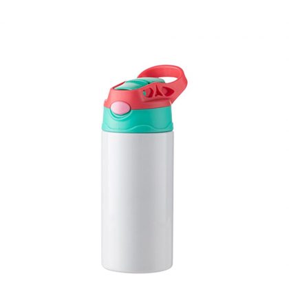Kids Bottle (360ml) WHITE Red Cap with Silicone Straw