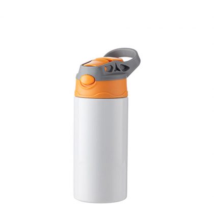 Kids Bottle (360ml) WHITE Orange Cap with Silicone Straw