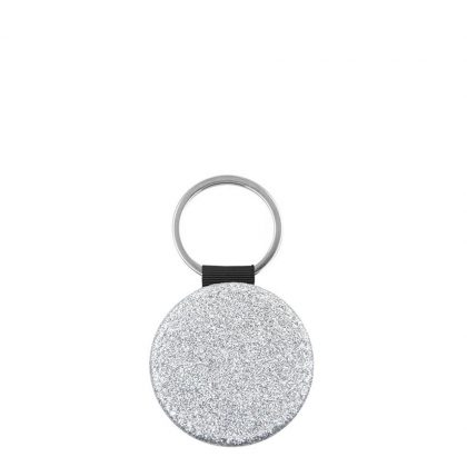 KEY-RING - Leather (GLITTER) ROUND silver