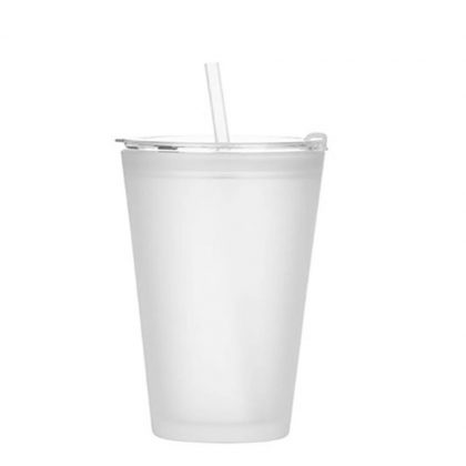 Glass Tumbler 15oz (with Lid & Straw) Frosted