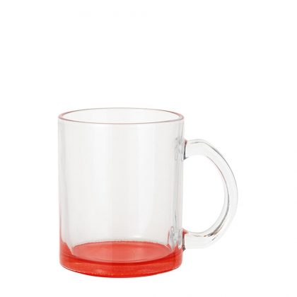 MUG GLASS -11oz (CLEAR) RED bottom