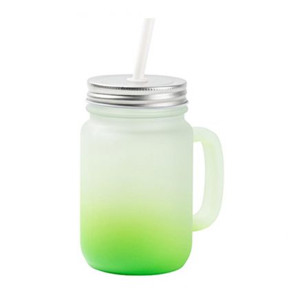 Mason Jar 400ml (Round FROSTED) GREEN Gradient