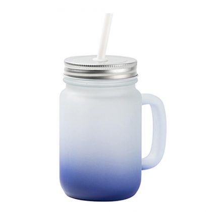 Mason Jar 400ml (Round FROSTED) BLUE Dark Gradient