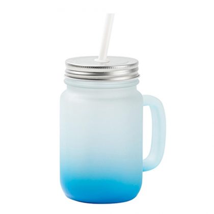 Mason Jar 400ml (Round FROSTED) BLUE Light Gradient