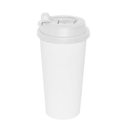 Tumbler Mug 450ml (Plastic) WHITE with flip-lock lid