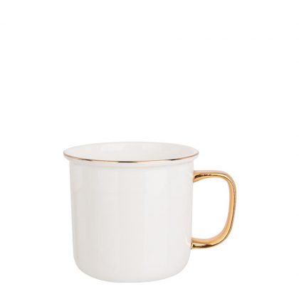 MUG WHITE (Bone China)  9oz GOLD rim & Hand