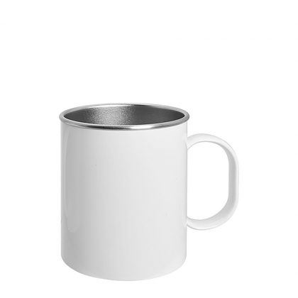 Stainless Steel Mug 11oz (PolyWrap GLOSS) WHITE with Handle